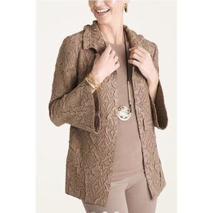 Chico's Travelers Collection Textured Women's Brown Jacket StandUp Collar Size 2